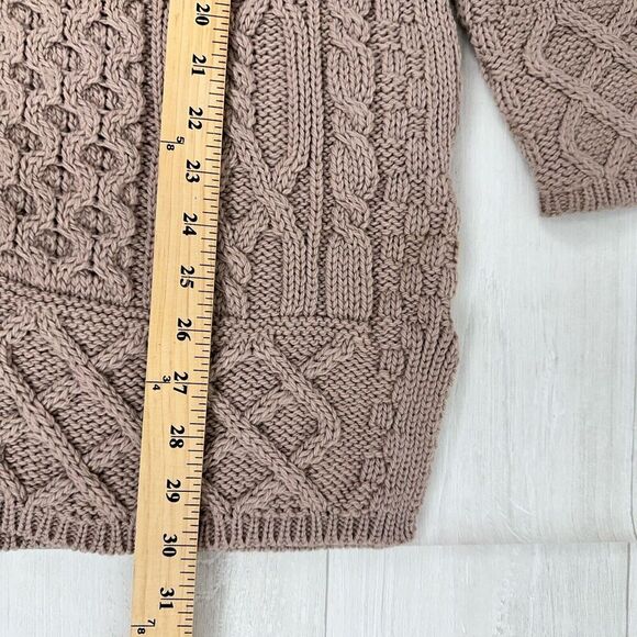 Aran Crafts Women XS Irish Wool Zip-Front Hooded Sweater Cardigan Tan Fisherman - Picture 12 of 13
